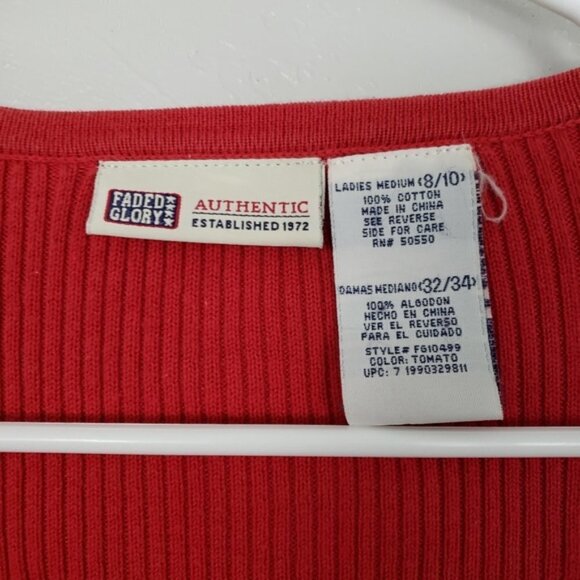 Red Orange Long Sleeve Button Ribbed Knit Cardigan - Picture 4 of 4